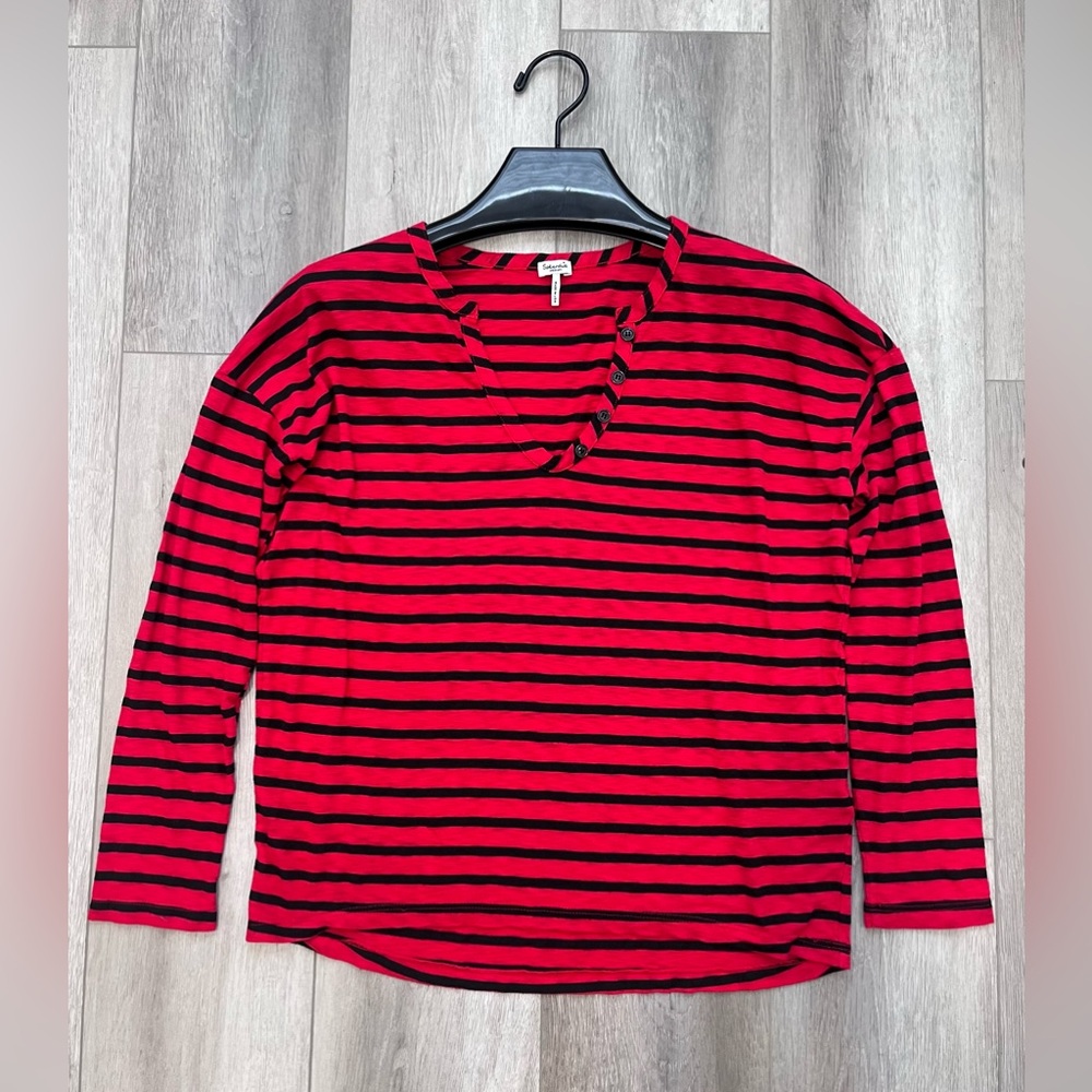 Splendid Red And Black Striped Long Sleeve Tee